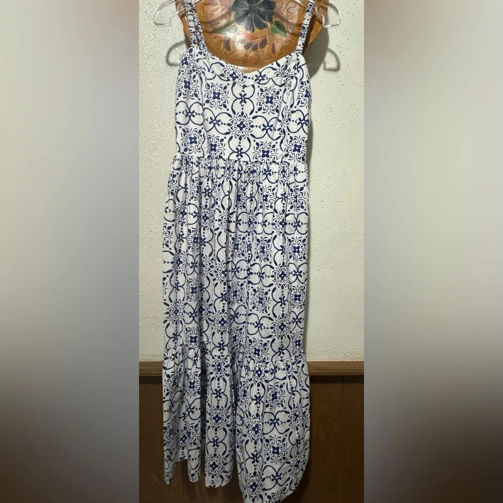 J. Crew factory blue and white Poplin corset midi dress Size 6 - Picture 4 of 14